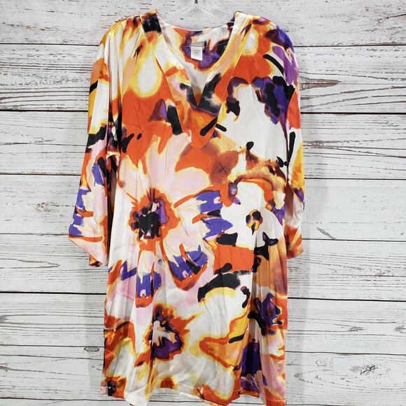 Natori Women's Satin Watercolor Pansy Pockets Night Shirt Dress Size Small - Picture 2 of 15